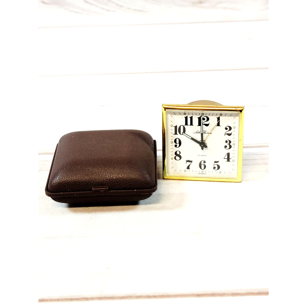 Vintage Seth Thomas Travel Alarm Clock Brown Case Germany READ